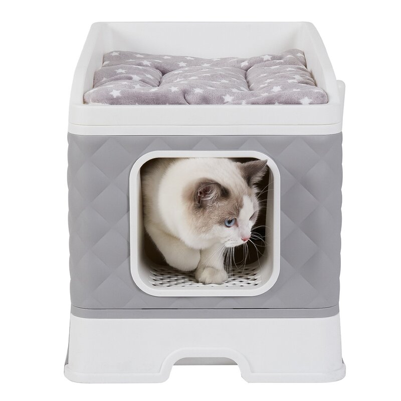 Enclosed Cat Litter Box With Top Removable Pet Bed